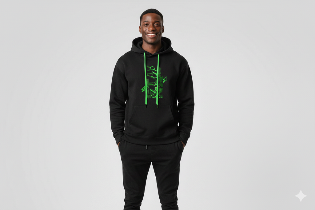 The 'Stay Up' Emerald Contrast Hoodie (Black/Green)