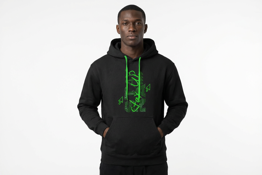 The 'Stay Up' Emerald Contrast Hoodie (Black/Green)