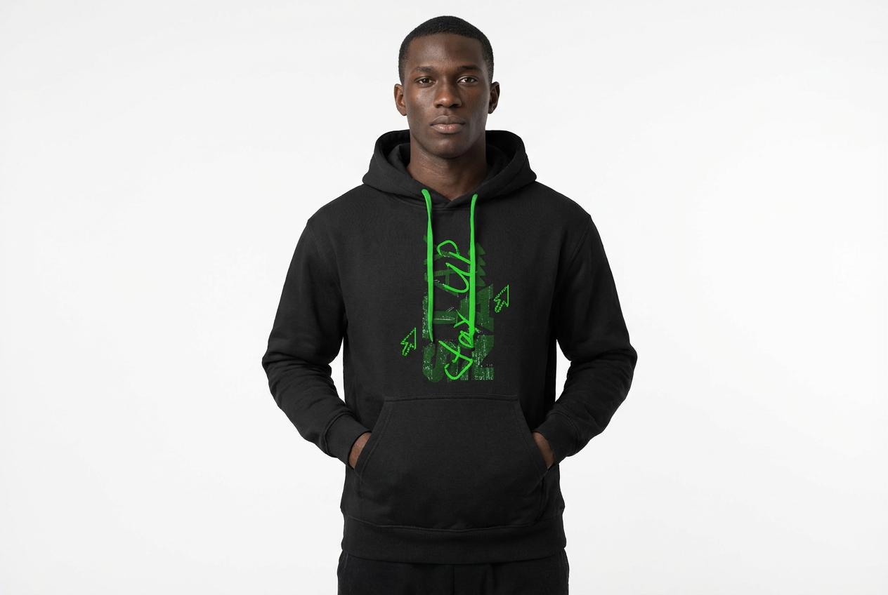 The 'Stay Up' Emerald Contrast Hoodie (Black/Green)