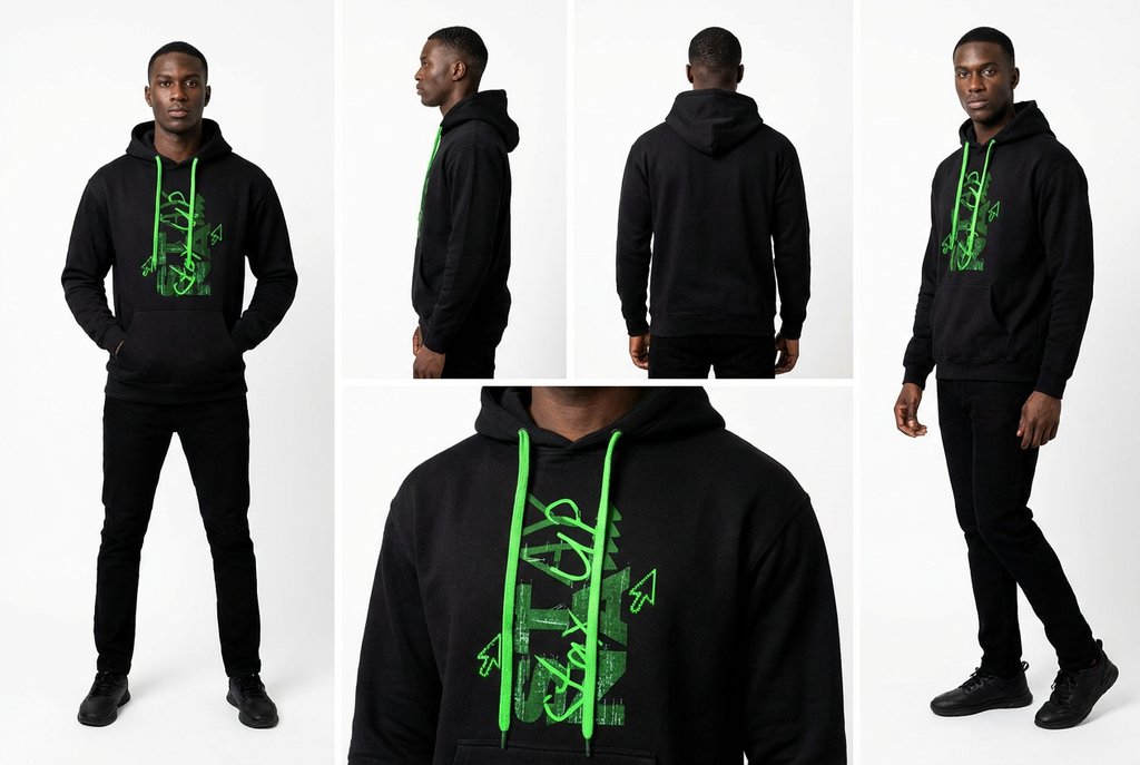 The 'Stay Up' Emerald Contrast Hoodie (Black/Green)