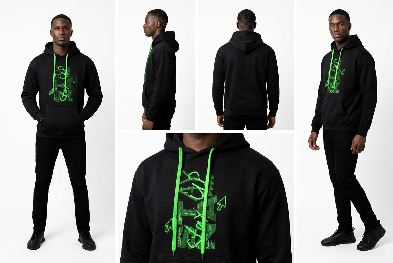 The 'Stay Up' Emerald Contrast Hoodie (Black/Green)